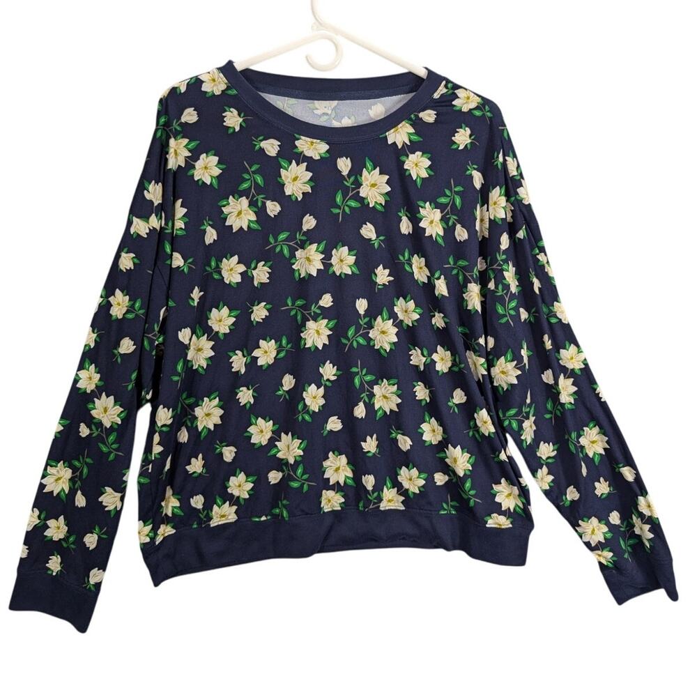 Draper James Shirt Womens 2XL Navy Blue floral long sleeves Boho Preppy Cottage